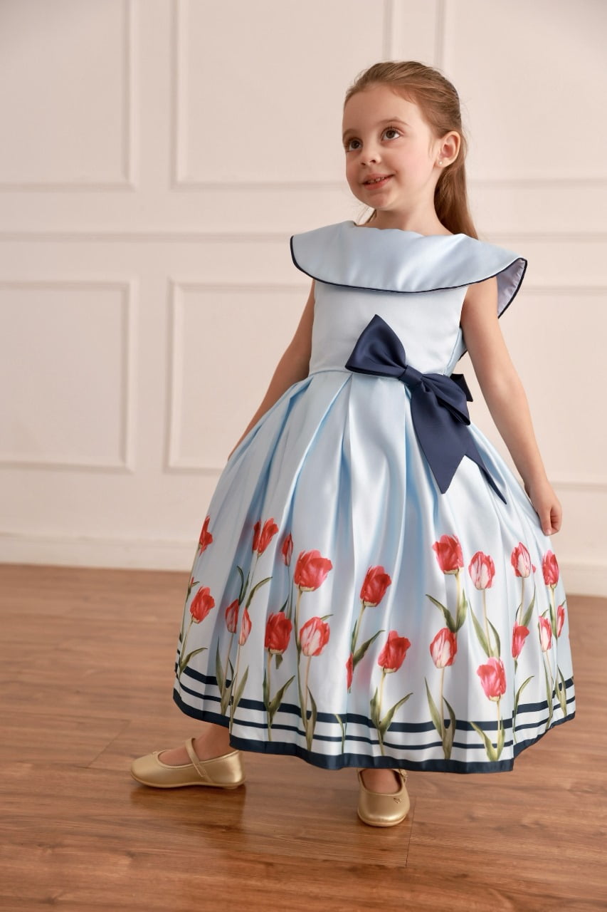 Vestido de Festa Infantil Tulipas Azul